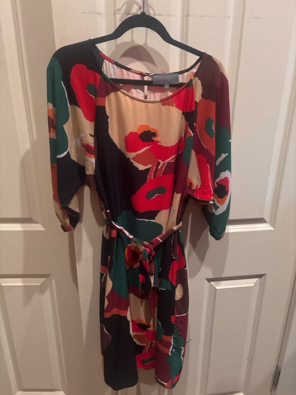 Colorful Floral Tie Waist Dress – Size Small Boho Flowy Sleeve